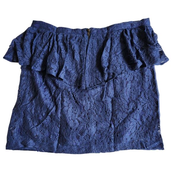 Lucca Couture Navy Blue Lace Ruffle Peplum Mini Skirt Sz M - Picture 2 of 10